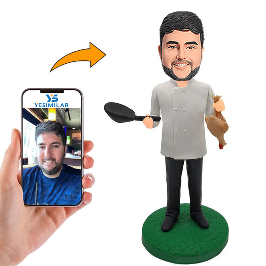 Handmade Chef Holding Chick Custom Bobbleheads