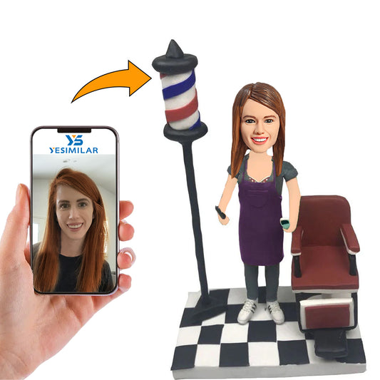 Female Barber Custom Bobbleheads Funny Gifts