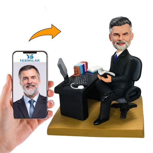 Male Boss Sitting at Desk Custom Bobbleheads