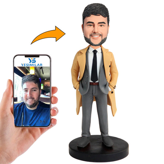 Stylish Man Wearing Brown Clothing Custom Bobbleheads