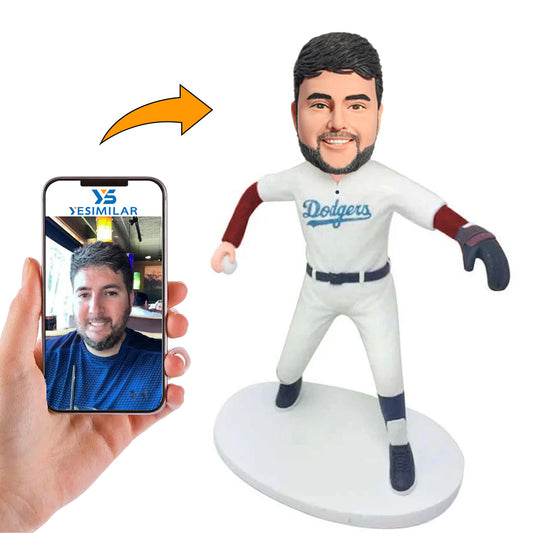 Male Baseball Player with Ball Custom Bobbleheads