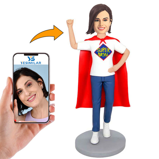 Handcraft Super Mom Wearing A Cape Custom Bobbleheads