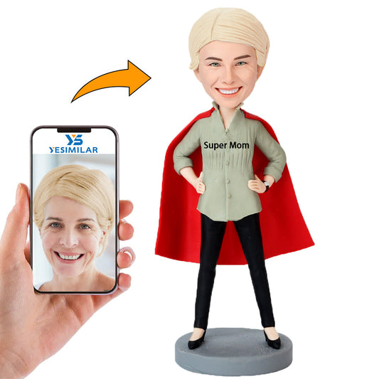 Handmade Fashion Super Mom In Cape Custom Bobbleheads