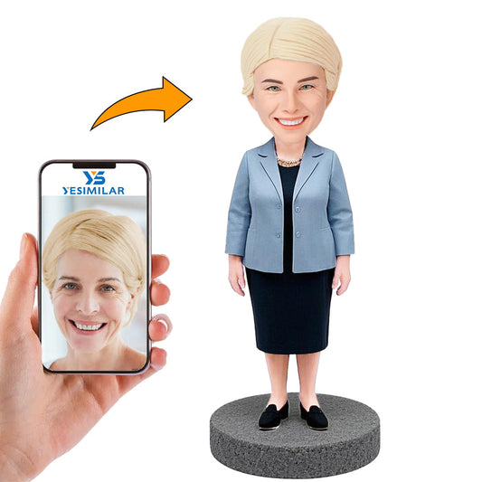 Handcraft Woman In Light Blue Suit Custom Bobbleheads