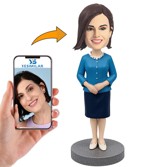 Handcraft Mom In Light Blue Suit Custom Bobbleheadss