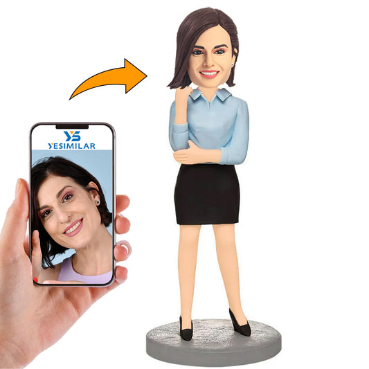 Female Boss in Blue Clothes Custom Bobbleheads