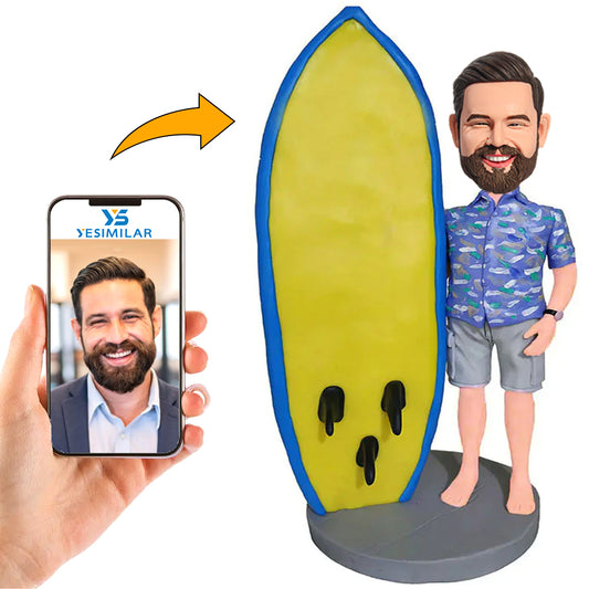 Cool Man Holding Surfboard Custom Bobbleheads