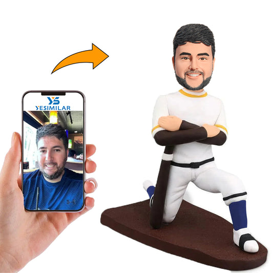 Handmade White Suit Baseball Player on the Sports Field Custom Bobbleheads