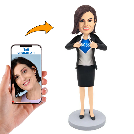 Super Female Boss in Black Suit Custom Bobbleheads