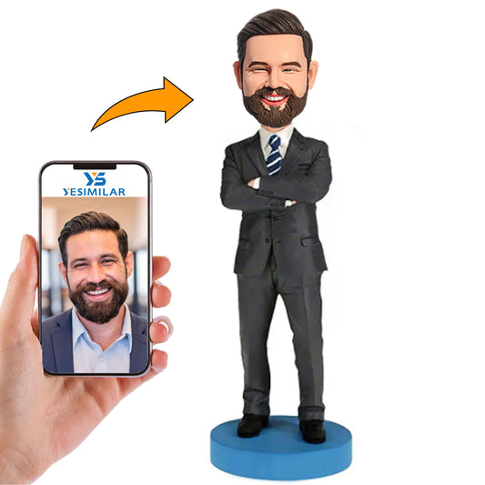 Handmade Business Man Holding a Bag Custom Bobbleheads