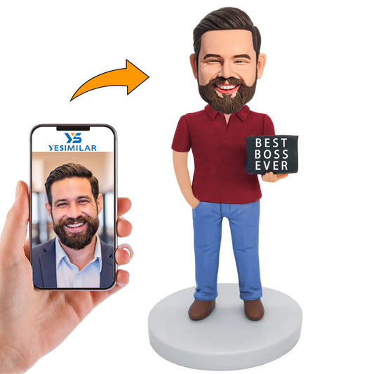 Handmade Red Shirt Business Man Boss Custom Bobbleheads