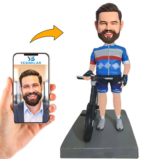 Blue Suit Cycling Man Custom Bobbleheads Personalized Gifts