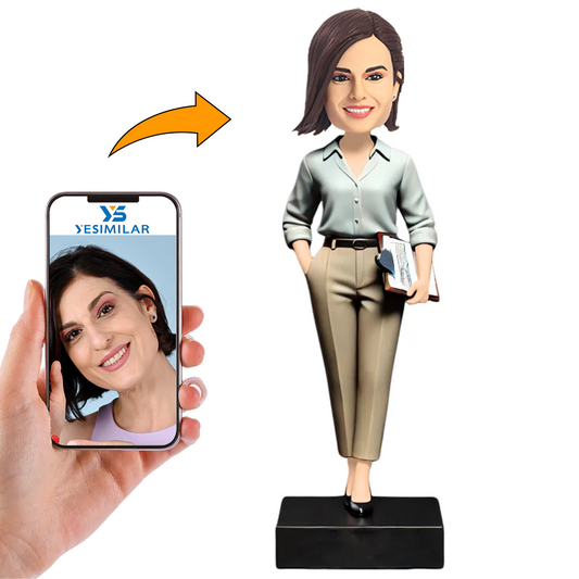 Female Boss Holding Document Custom Bobbleheads