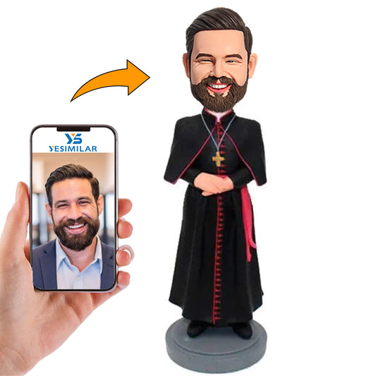 Priest in Black Suit Custom Bobbleheads Handmade Gifts