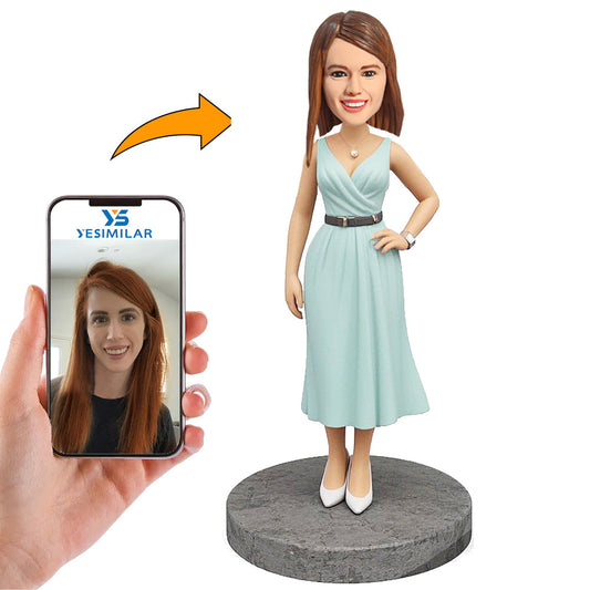Handcraft Beautiful Female In Dress Custom Bobbleheads