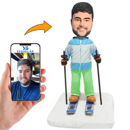 Male Skier Wearing Green Pants Custom Bobbleheads