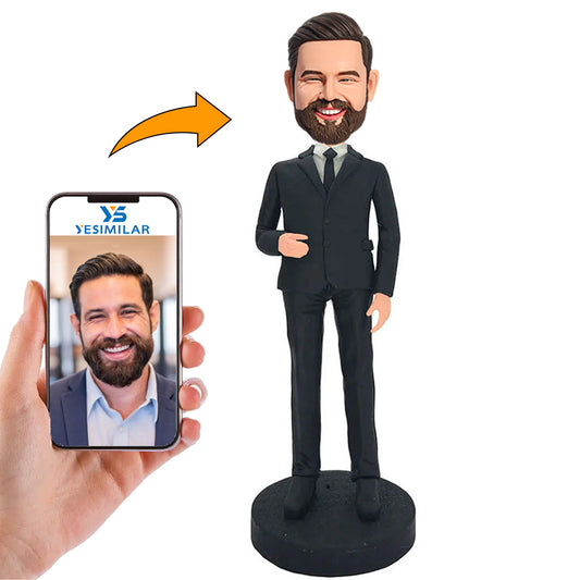Business Man in Black Suit Custom Bobbleheads