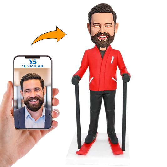 Man Skiing in Ski Suit Custom Bobbleheads