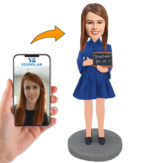 Blue Dress Female Teacher Custom Bobbleheads