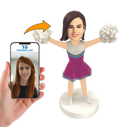 Handcraft Cheerleaders Holding Cheerleading Pom Poms Custom Bobbleheads