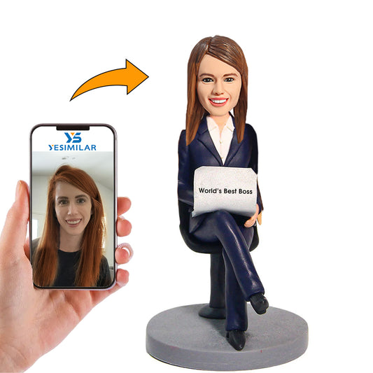 Female Boss Working with Computer Custom Bobbleheads