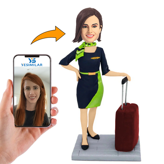 Stewardess Pulling Suitcase Custom Bobbleheads Handmade Gifts