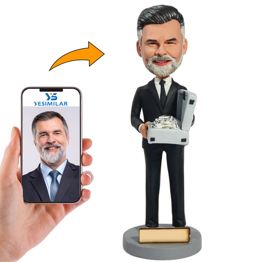 Business Man Holding Money Box Custom Bobbleheads