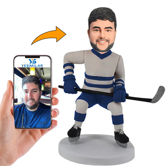 Man Holding Hockey Sticks Custom Bobbleheads