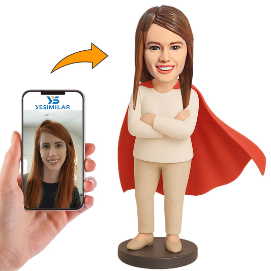 Handcraft Mother's Day Gifts Woman in Beige Suit with Cape Custom Bobbleheads
