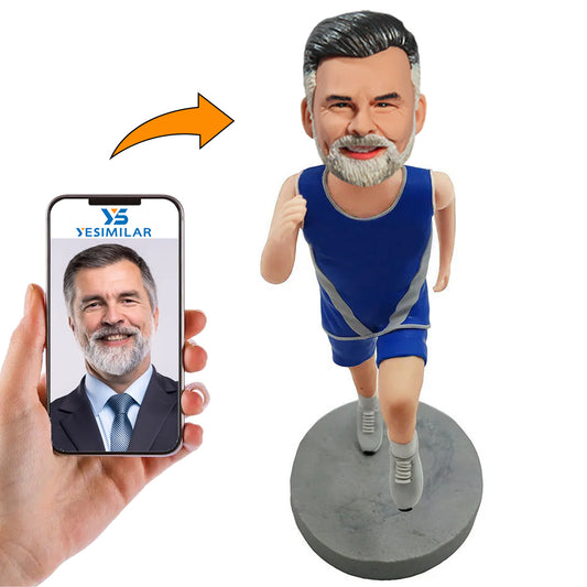 Man Running in Blue Sportswear Custom Bobbleheads