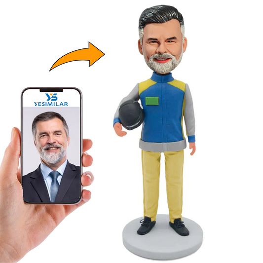 Man Holding Helmet Custom Bobbleheads