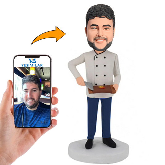 Chef Holding a Wooden Plate Custom Bobbleheads