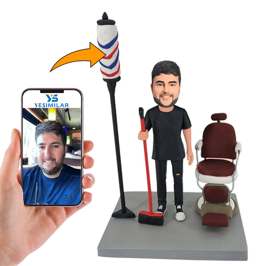 Male Barber Sweeping Floor Custom Bobbleheads