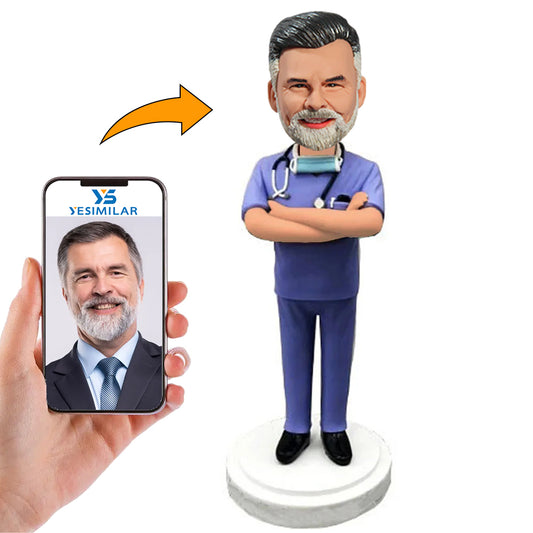 Professional Male Nurse with Stethoscope Custom Bobbleheads