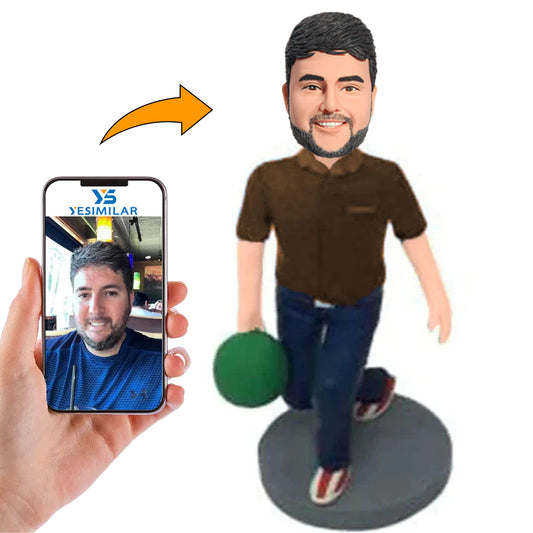 Brown Shirt Bowling Player Custom Bobbleheads
