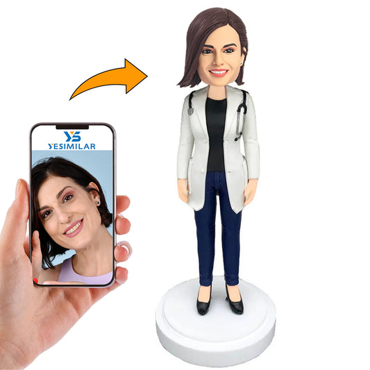 Female Doctor Holding a Stethoscope Custom Bobbleheads Handcraft Gifts