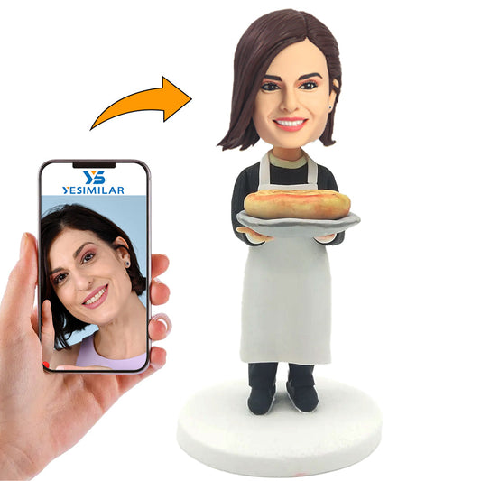 Handcraft Mom Holding Plate Of Bread Custom Bobbleheadss