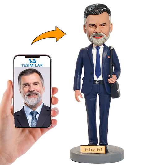 Retirement Blue Suit Business Man Custom Bobbleheads