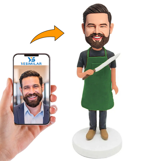 Handcraft Man Wearing Green Apron Custom Bobbleheads