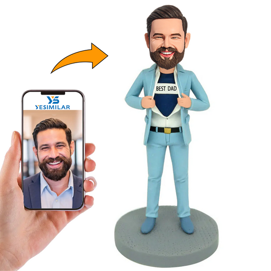 Handmade Gifts Light Blue Suit  Dad Custom Bobbleheads