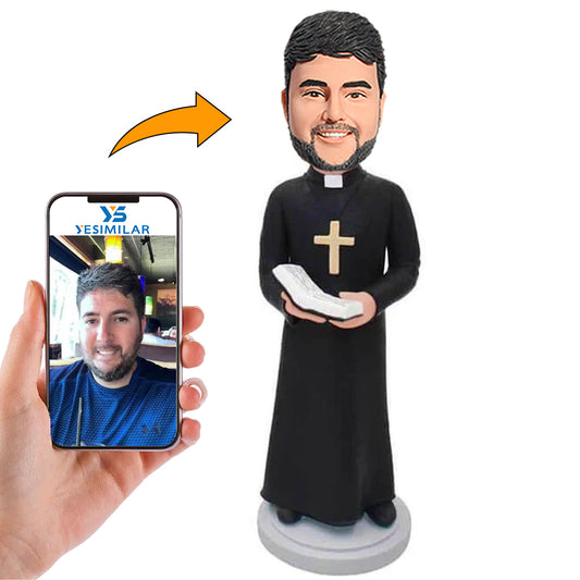 Handcraft Old Male Priest Wearing Black Suit Custom Bobbleheads