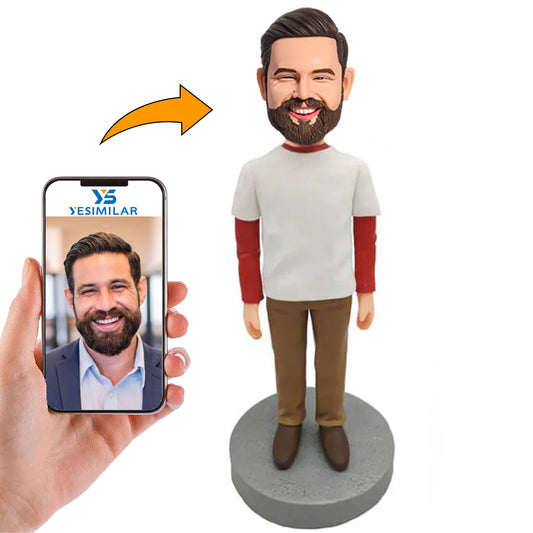 Casual Man in White Clothes Custom Bobbleheads