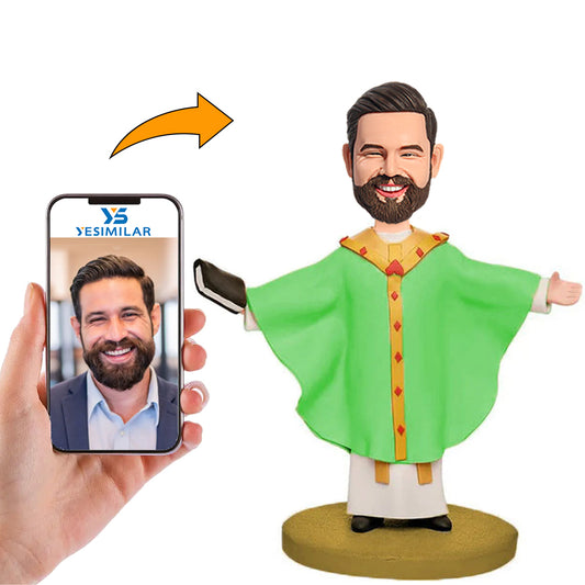 Handcraft Green Suit Priest Custom Bobbleheads Gifts