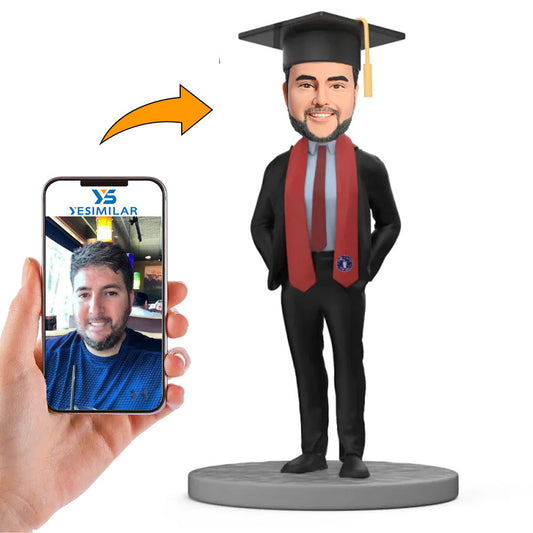 Handicraft Graduation Boy In Black Suit Custom Bobbleheads