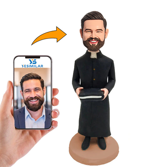 Priest in Black Suit Custom Bobbleheads Handmade Gifts