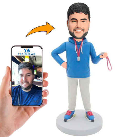 Male Coach Holding Whistle Custom Bobbleheads