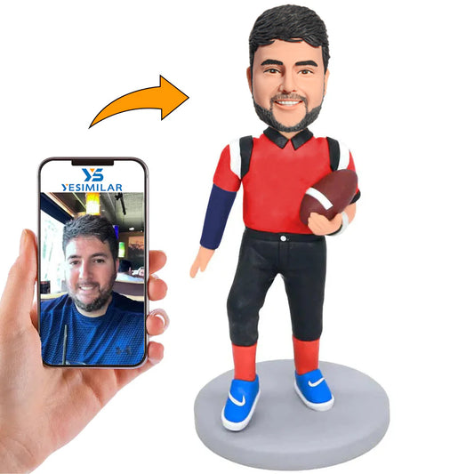 Red Shirt Male Football Player Custom Bobbleheads