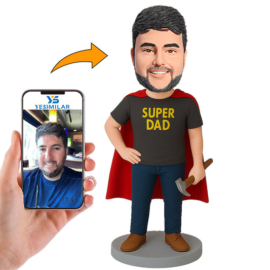 Handcraft Super Dad with Hammer Custom Bobbleheads