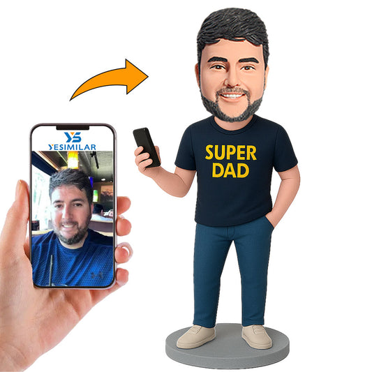 Handcraft Super Dad with Phone Custom Bobbleheads