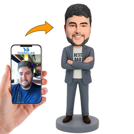 Handcraft Best Dad in Grey Suit Custom Bobbleheads